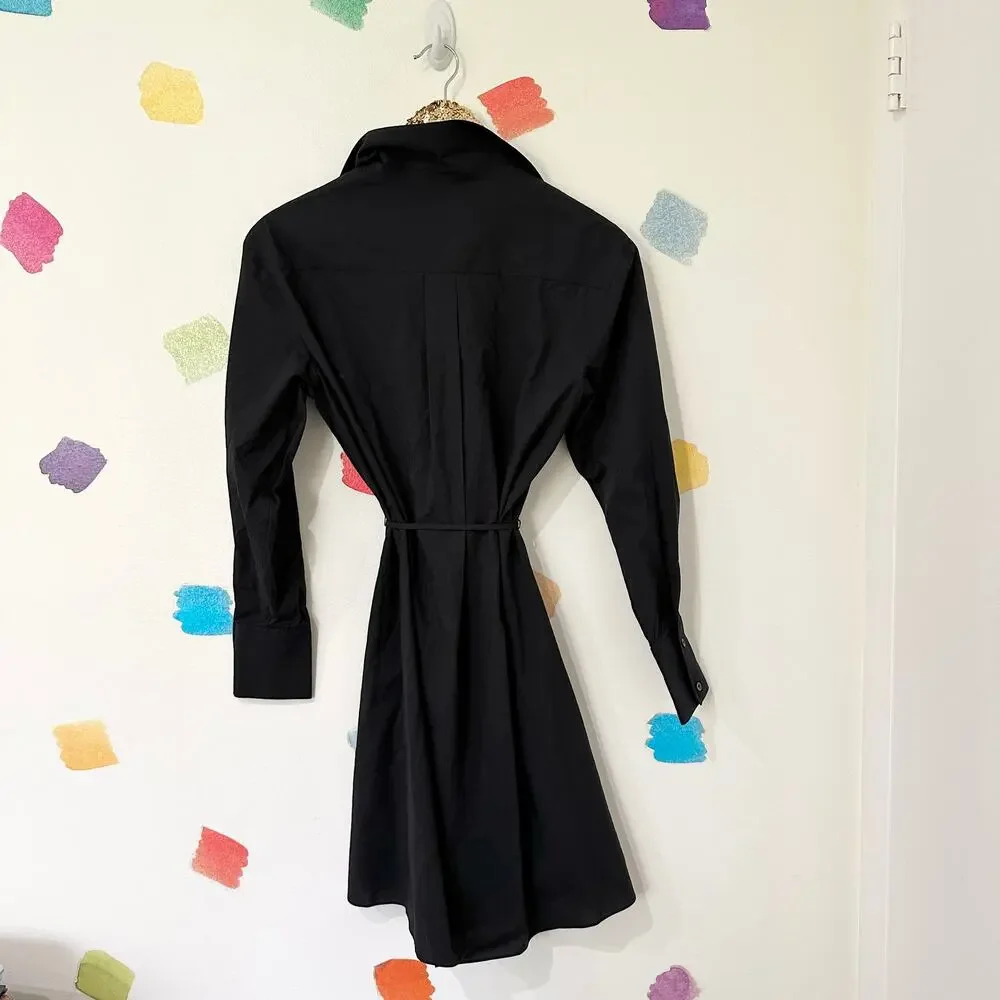 S Madewell Black Belted Button Up Dress NWT
